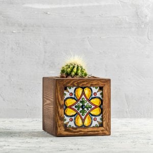 Meksika Çinili Ahşap Saksı-1 Çinili