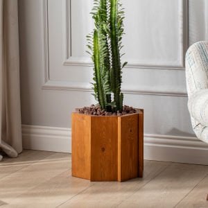 El Yapımı Ahşap Büyük Sekizgen Dekoratif Modern Kaliteli Bahçe Balkon Saksı - Açık Kahverengi
