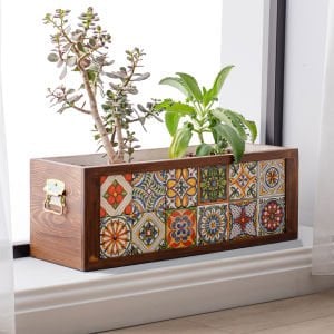 Meksika Çinili Ahşap Saksı-6x2 Çinili