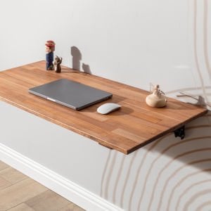 El Yapımı Kayın-Duvara Monte Katlanır Masa Mutfak Balkon Masası Laptop Çalışma Masası, Koyu Kahve
